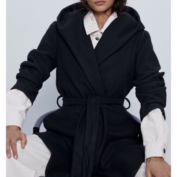 LAST 1! ZARA BELTED HOODED COAT - Picture 10 of 16